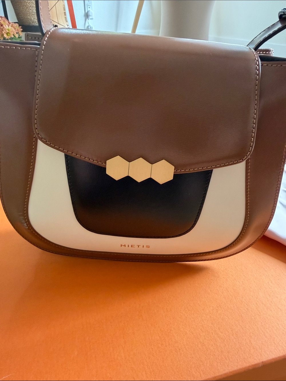 Mietis Jill handbag Brown, Cream and black leather with adjustable strap - Picture 6 of 6